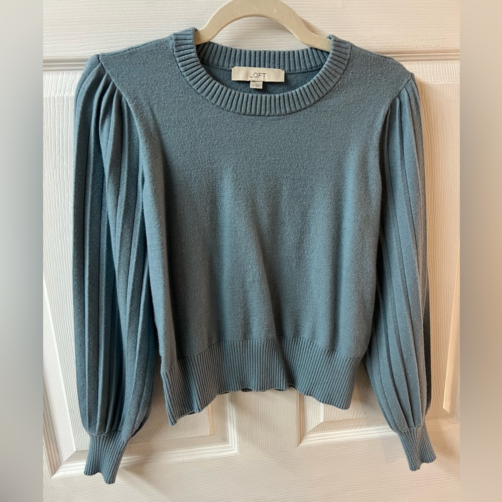 LOFT Women's Dusty Blue Crew Neck Sweater